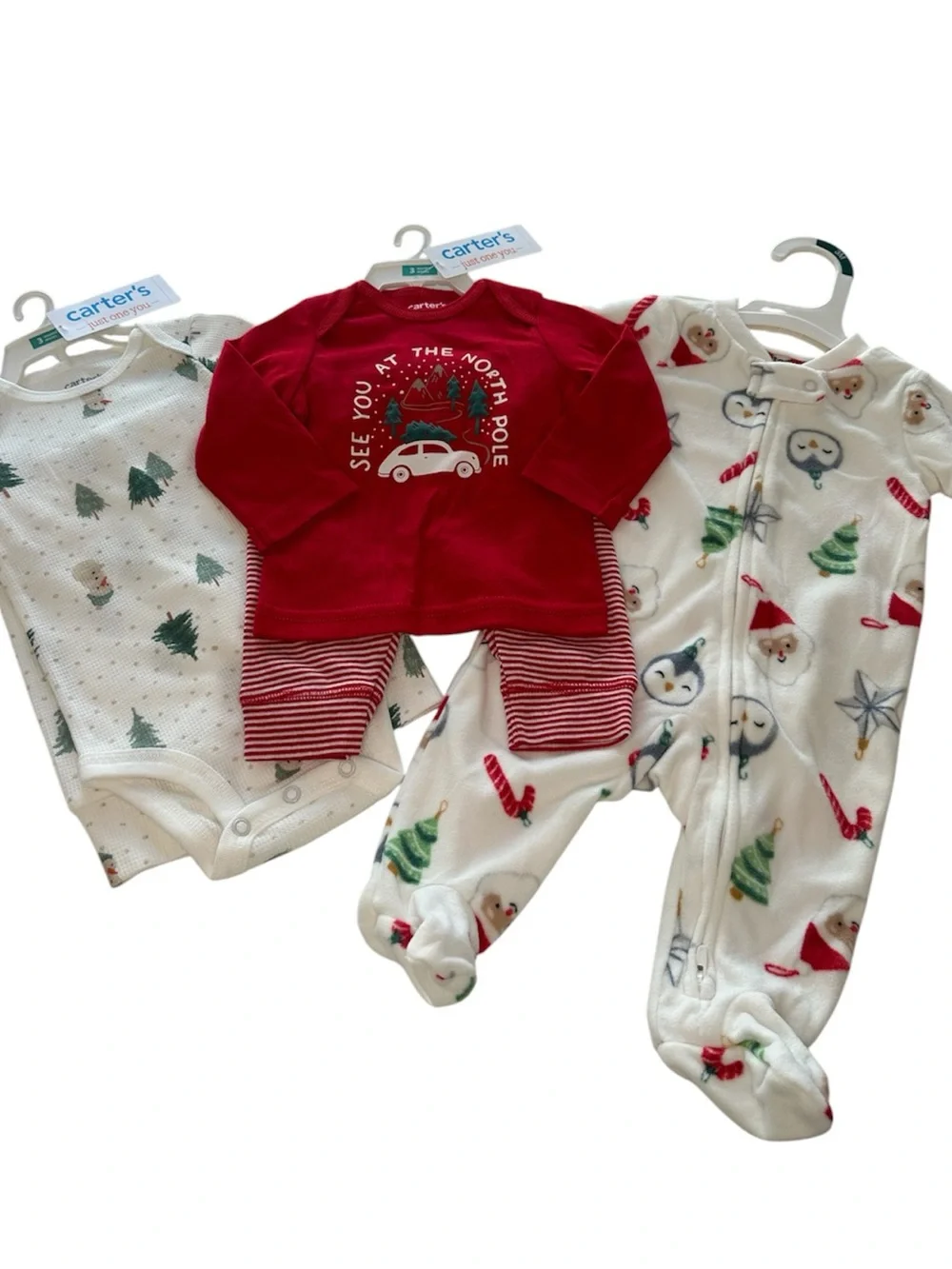 Carter's Christmas Bundle 2 Outfits and Fleece Pajamas Infant Baby Size 3 Months